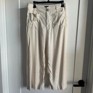 Anthropologie Maeve Linen Colette Cropped Wide-Leg Pants in White, size 30P
